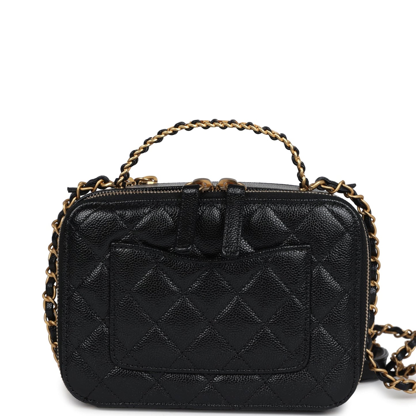 Chanel Small Pick Me Up Top Handle Vanity Case Black Caviar Brushed Gold Hardware