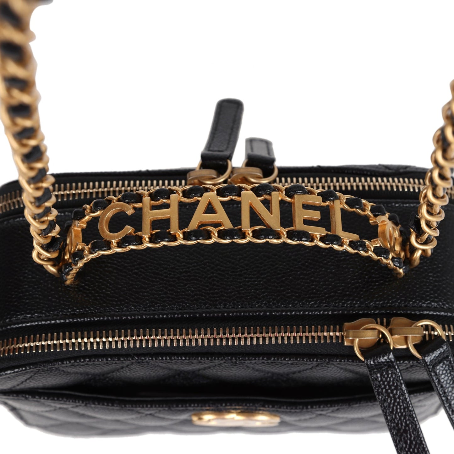 Chanel Small Pick Me Up Top Handle Vanity Case Black Caviar Brushed Gold Hardware