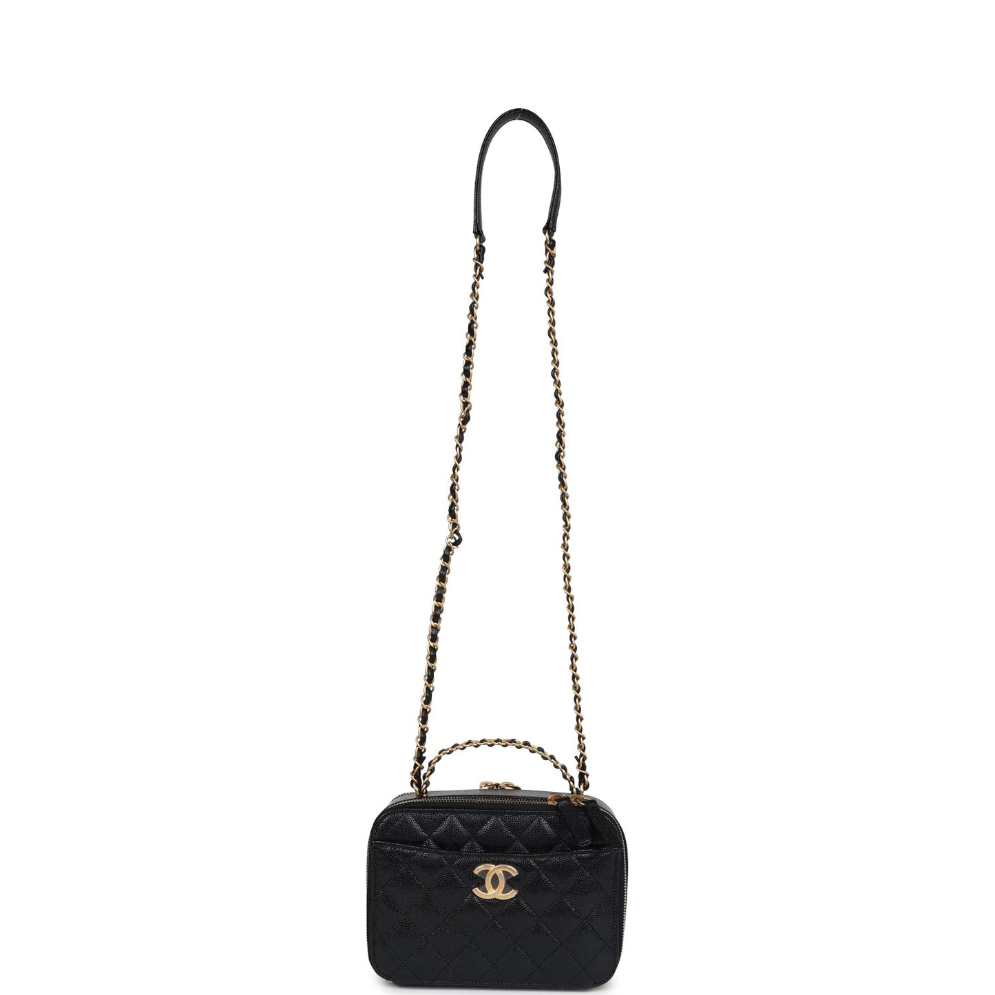 Chanel Small Pick Me Up Top Handle Vanity Case Black Caviar Brushed Gold Hardware