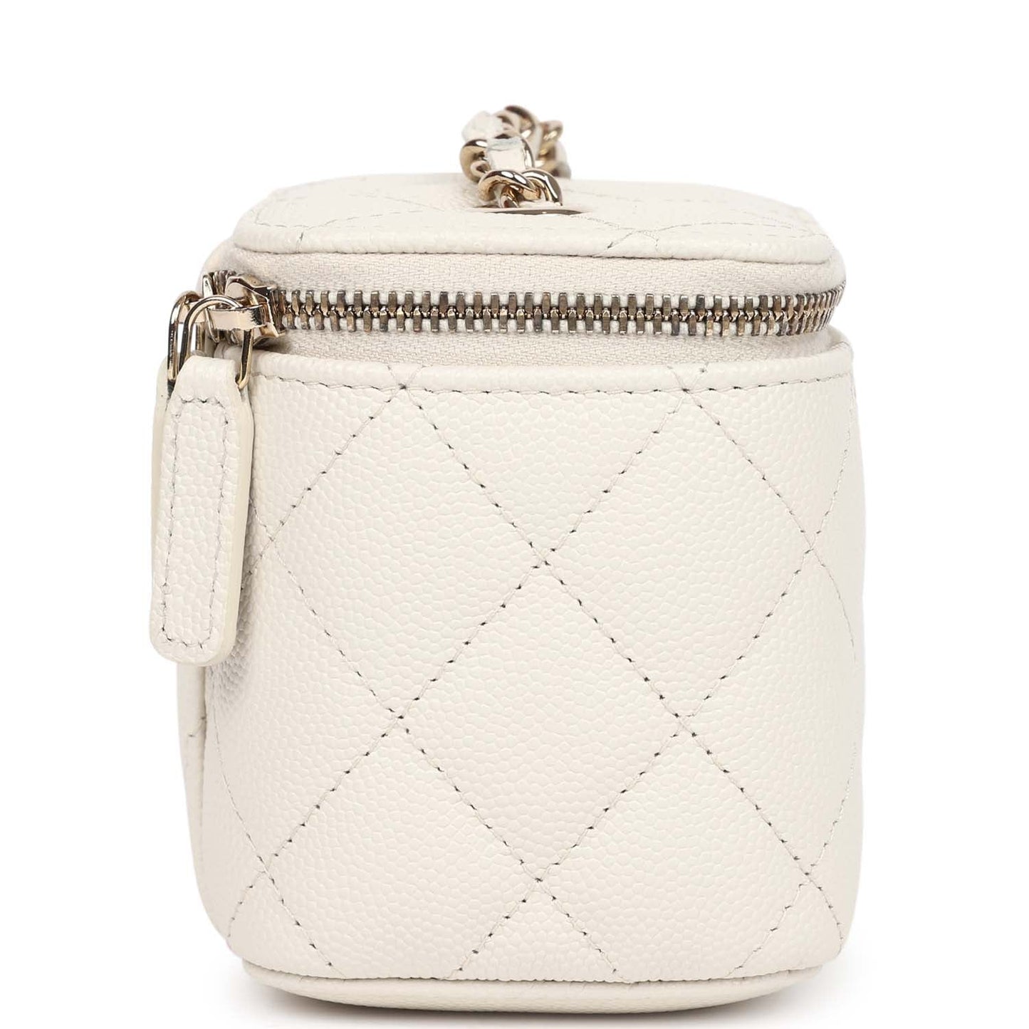 Chanel Mini Top Handle Crossbody Vanity Case White Caviar Gold Hardware