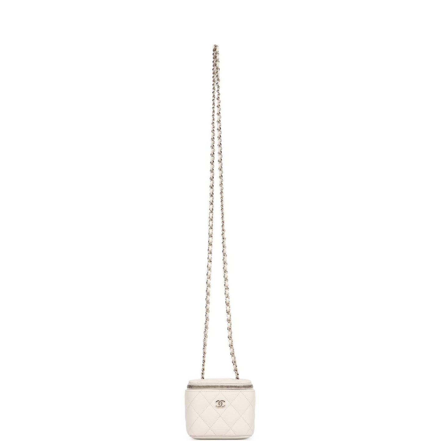 Chanel Mini Top Handle Crossbody Vanity Case White Caviar Gold Hardware