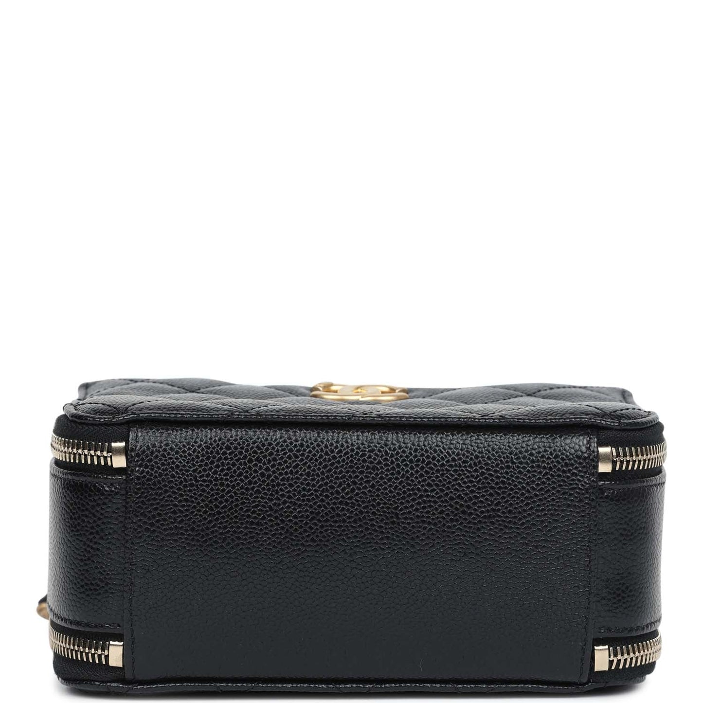 Chanel Mini Pick Me Up Top Handle Vanity Case Black Caviar Brushed Gold Hardware