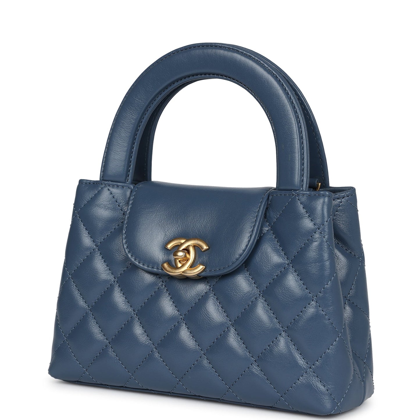 Chanel Small Kelly Shopper Blue Shiny Aged Calfskin Brushed Gold Hardware