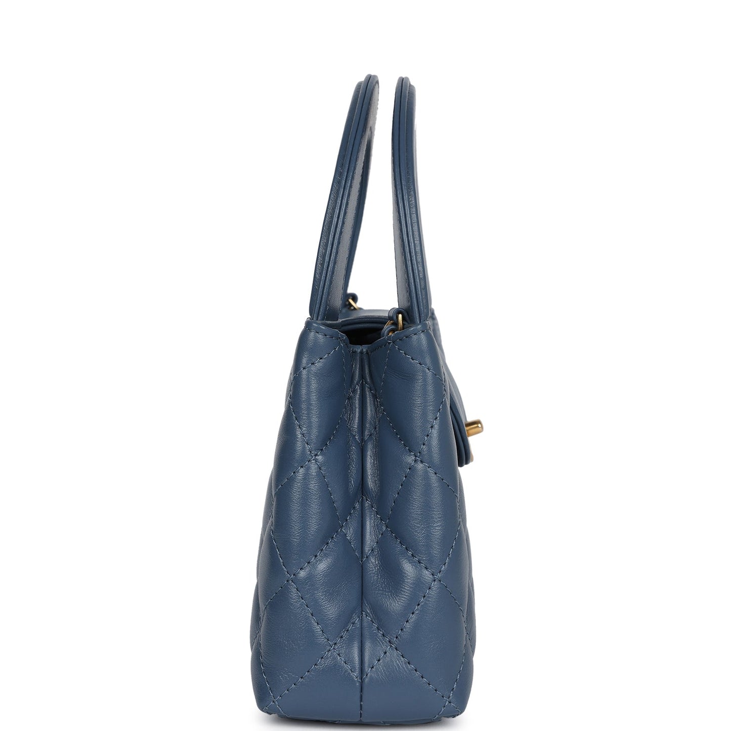 Chanel Small Kelly Shopper Blue Shiny Aged Calfskin Brushed Gold Hardware