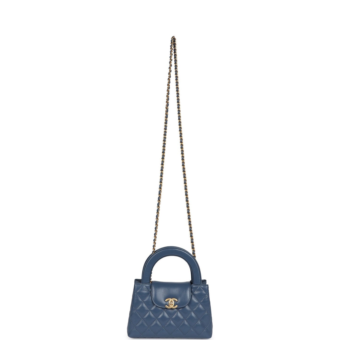 Chanel Small Kelly Shopper Blue Shiny Aged Calfskin Brushed Gold Hardware