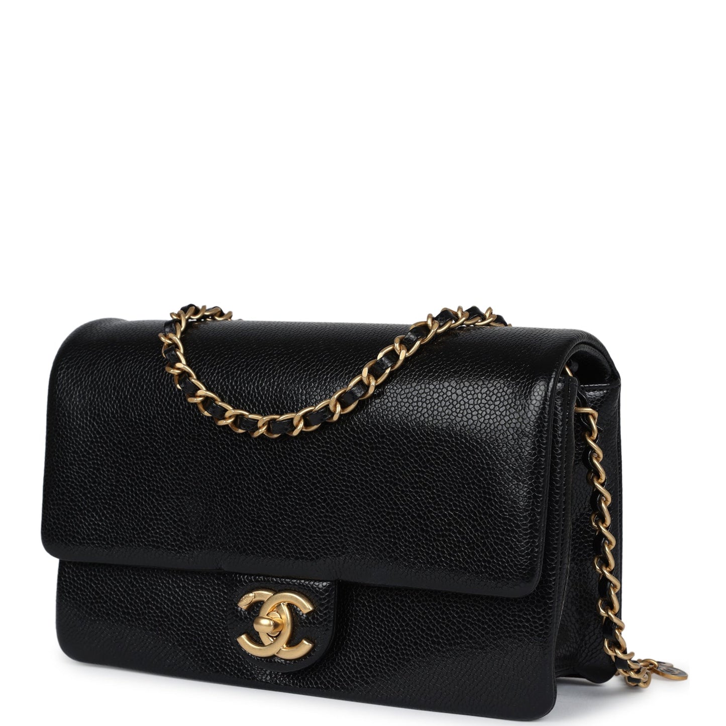 Chanel Small Flap Bag Black Shiny Grained Calfskin Brushed Gold Hardware