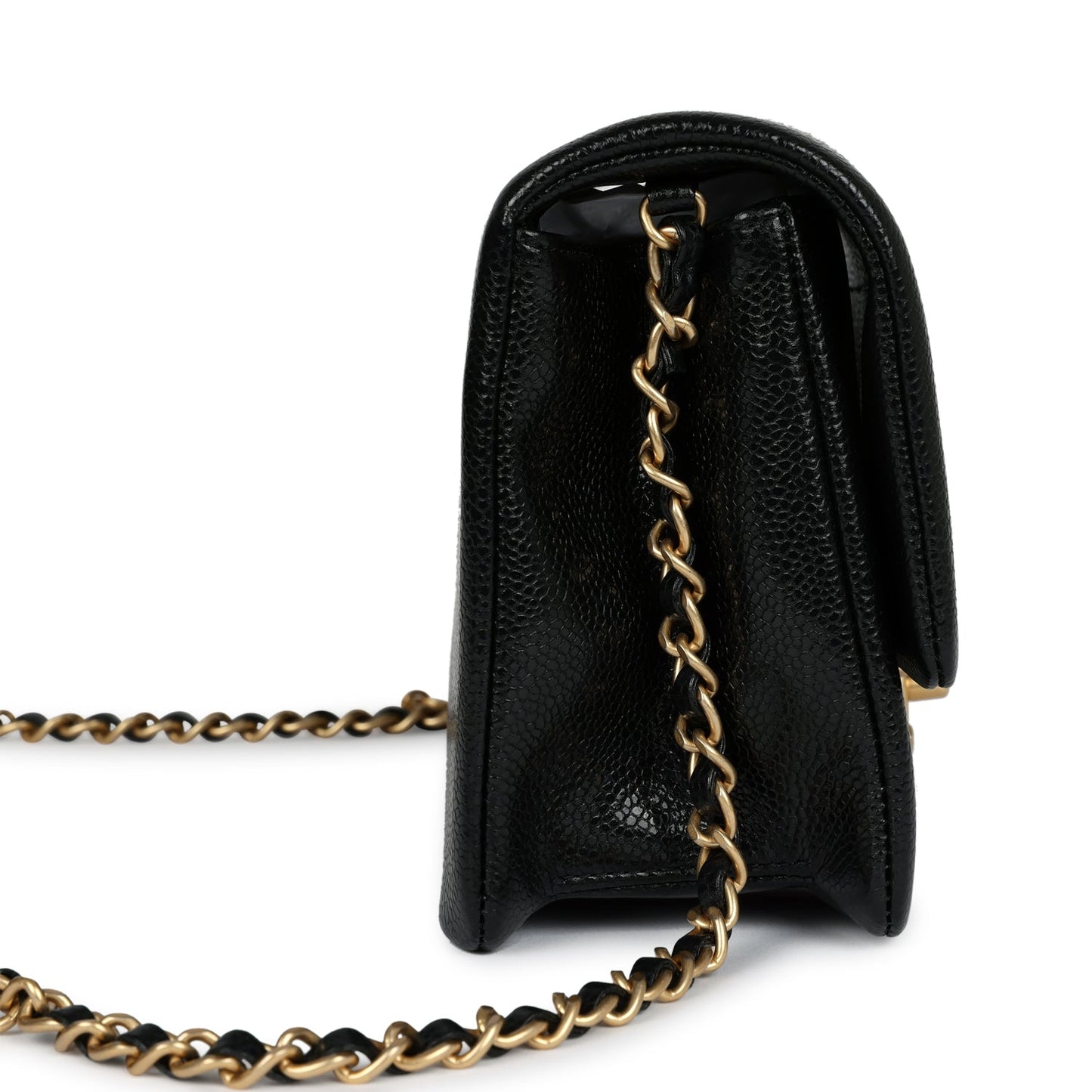 Chanel Small Flap Bag Black Shiny Grained Calfskin Brushed Gold Hardware