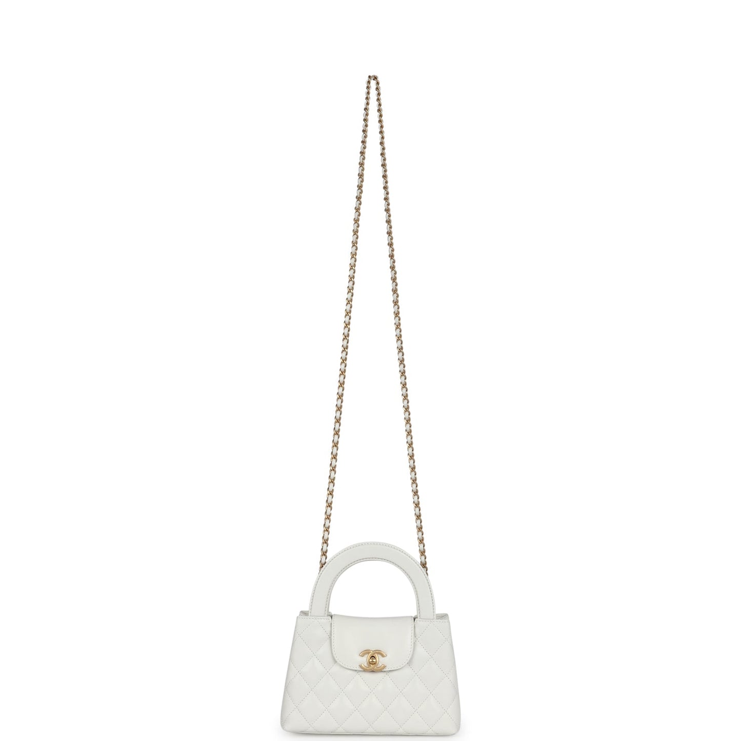 Chanel Small Kelly Shopper White Shiny Aged Calfskin Brushed Gold Hardware