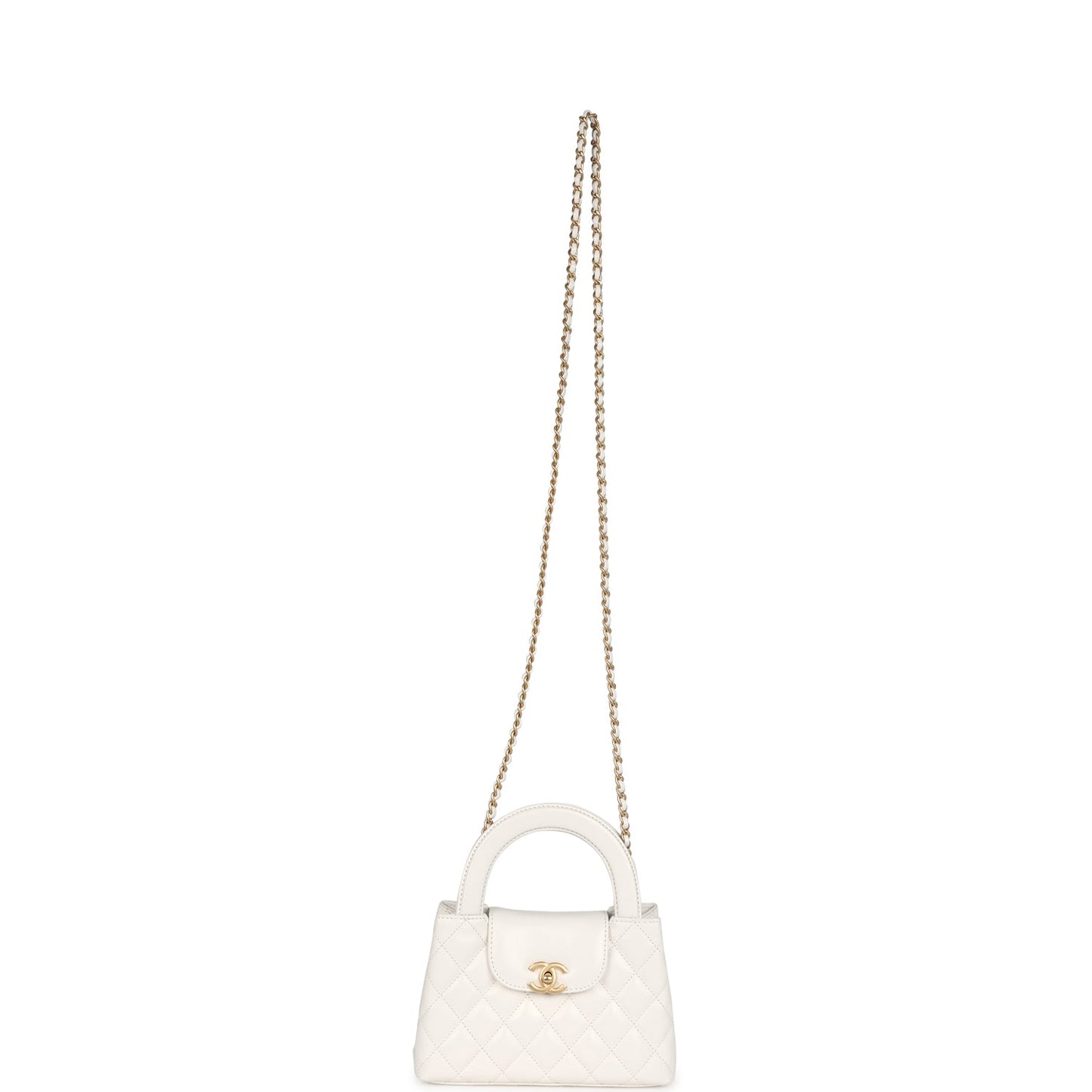 Chanel Small Kelly Shopper White Shiny Aged Calfskin Brushed Gold Hardware