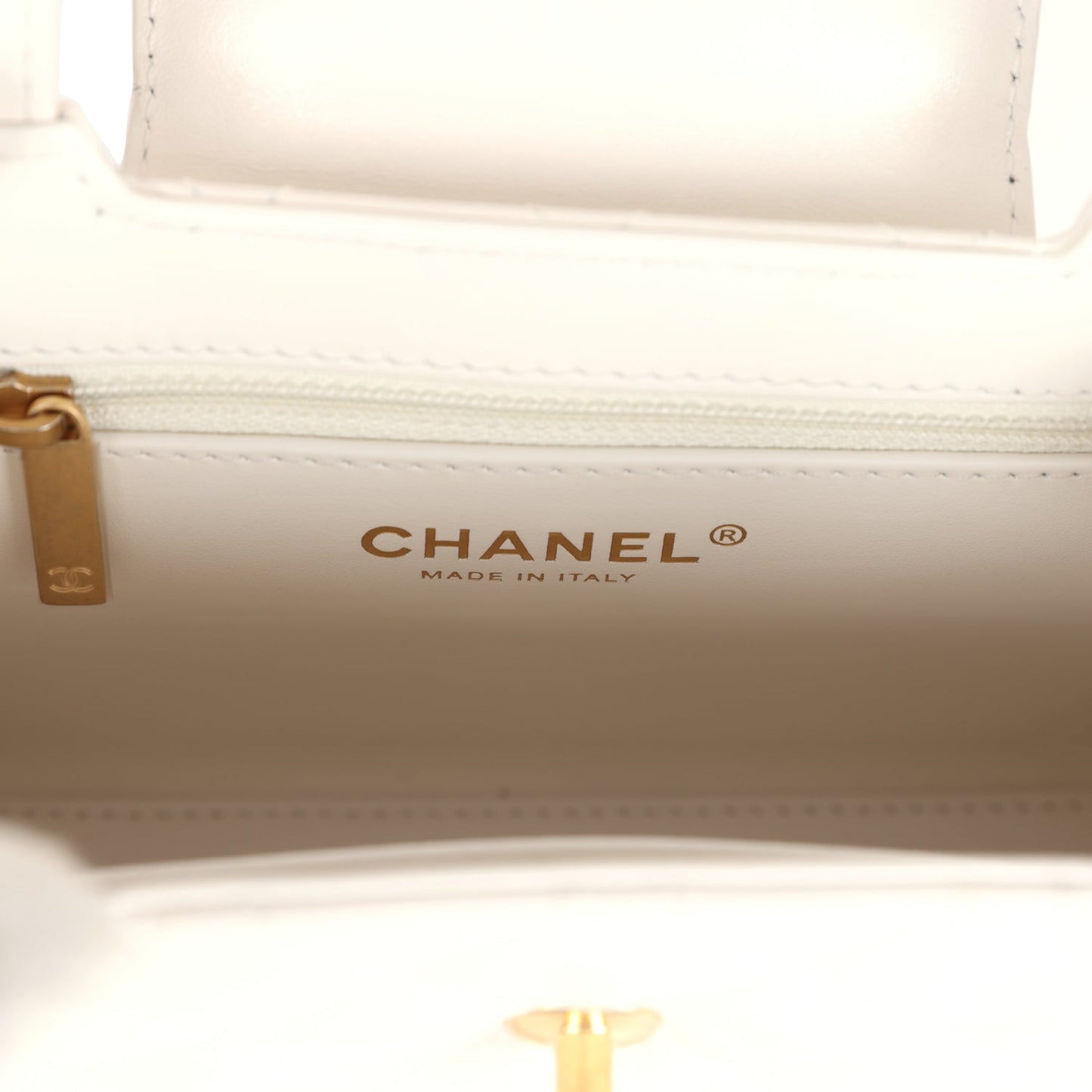 Chanel Small Kelly Shopper White Shiny Aged Calfskin Brushed Gold Hardware