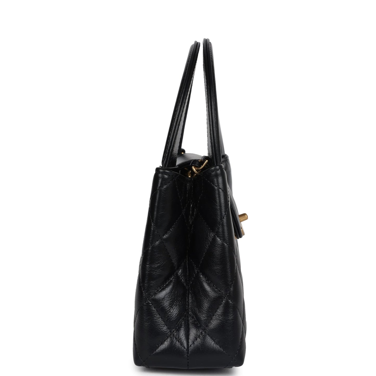 Chanel Small Kelly Shopper Black Shiny Aged Calfskin Brushed Gold Hardware