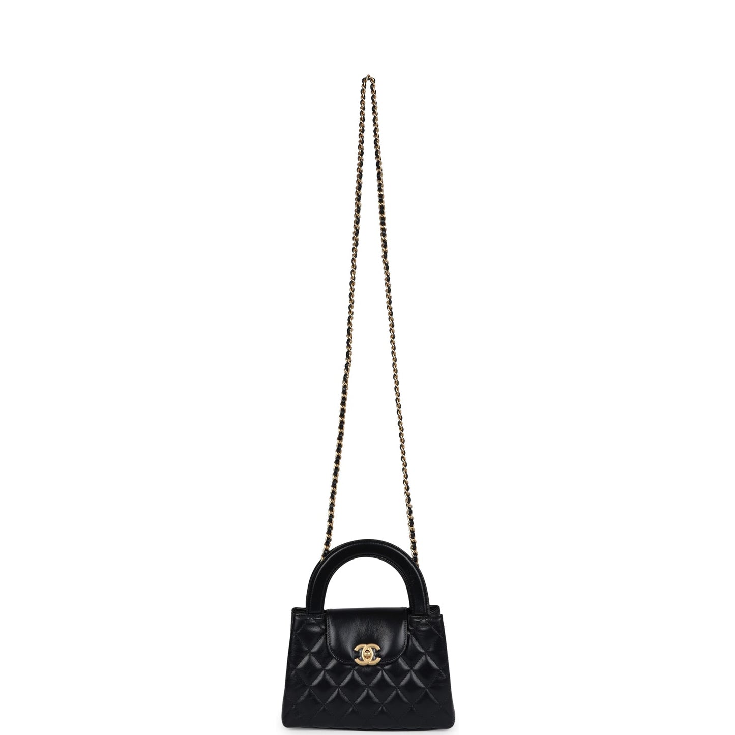 Chanel Small Kelly Shopper Black Shiny Aged Calfskin Brushed Gold Hardware