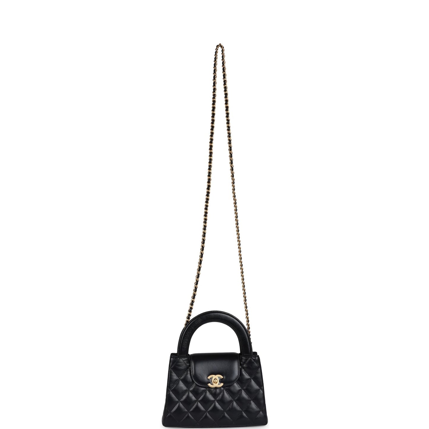 Chanel Small Kelly Shopper Black Shiny Aged Calfskin Brushed Gold Hardware