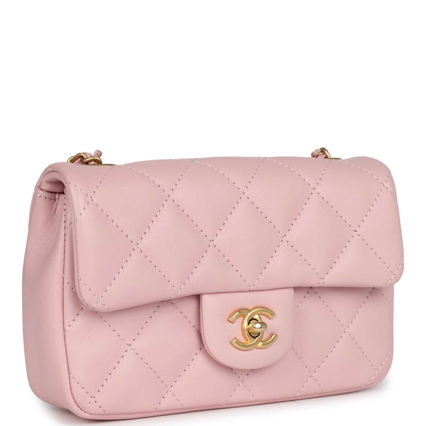 Chanel Mini Rectangular Flap Bag with Heart Chain Pink Lambskin Antique Gold Hardware