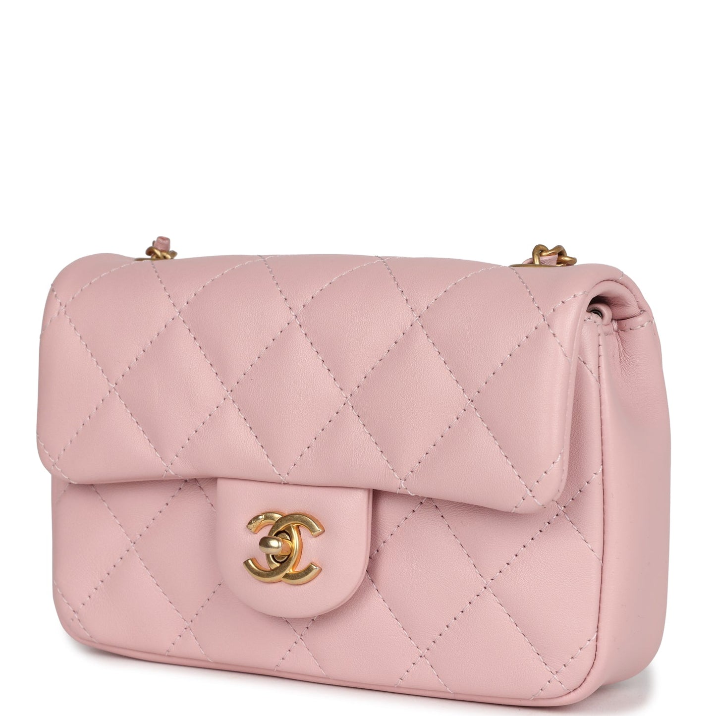 Chanel Mini Rectangular Flap Bag with Heart Chain Pink Lambskin Antique Gold Hardware