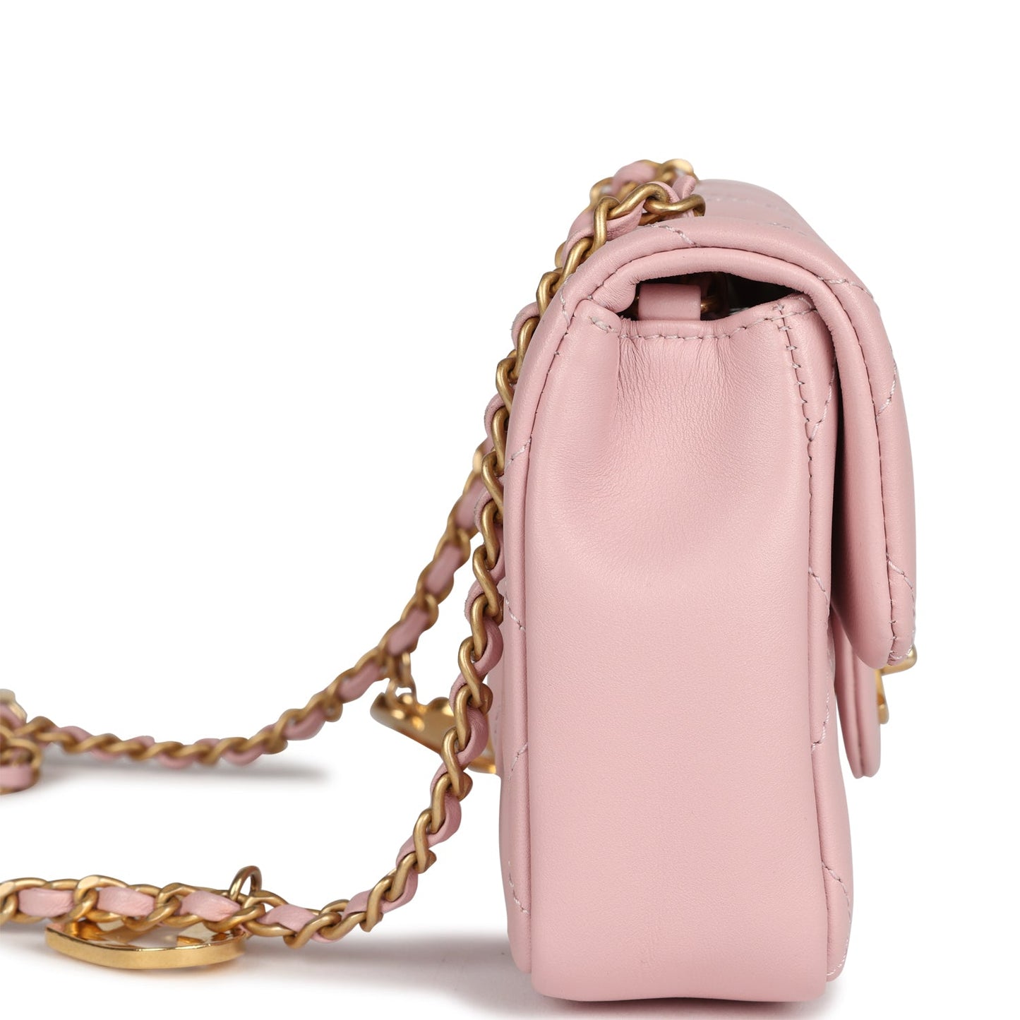 Chanel Mini Rectangular Flap Bag with Heart Chain Pink Lambskin Antique Gold Hardware