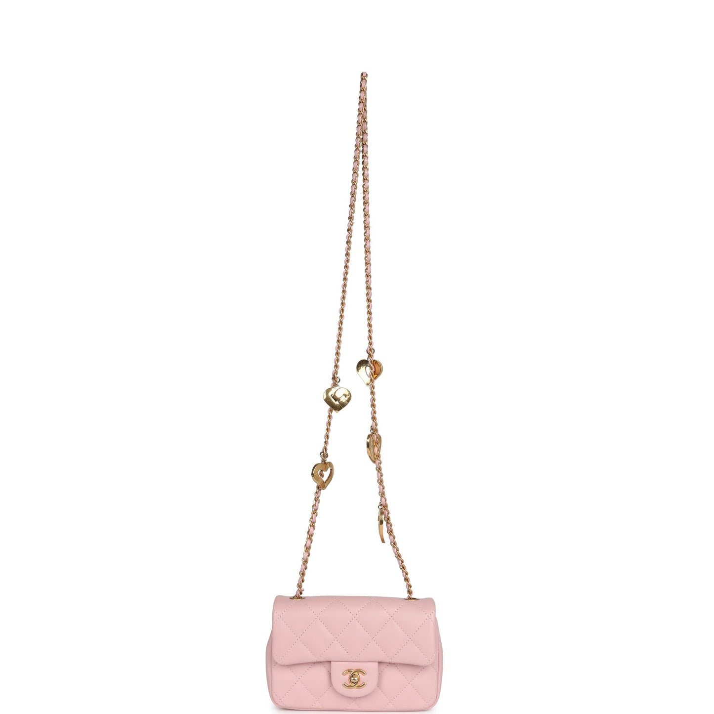 Chanel Mini Rectangular Flap Bag with Heart Chain Pink Lambskin Antique Gold Hardware