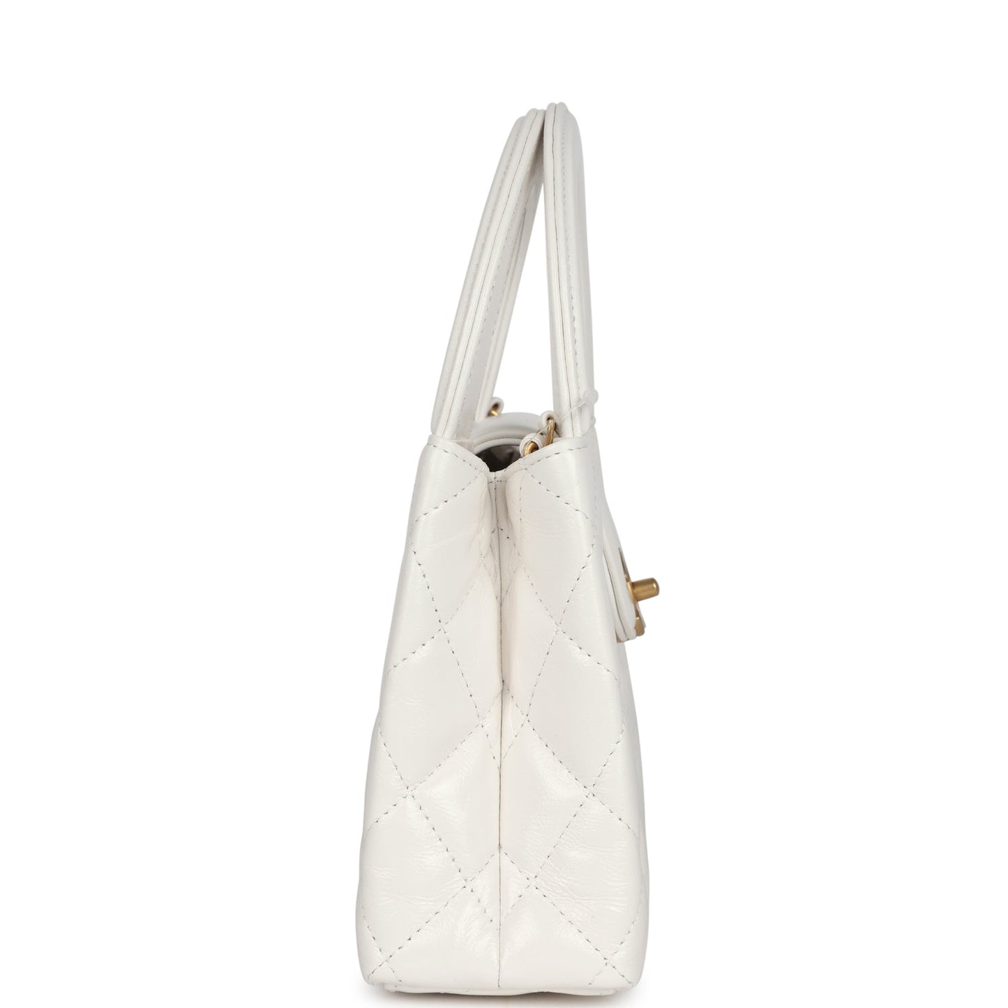 Chanel Small Kelly Shopper White Shiny Aged Calfskin Brushed Gold Hardware