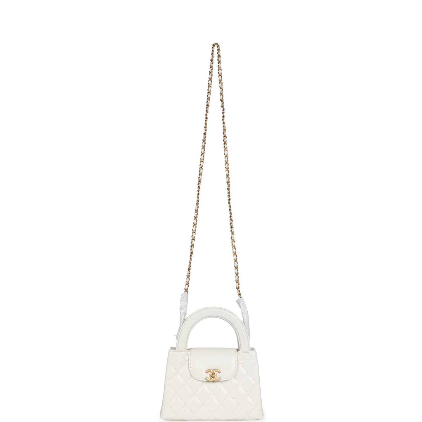 Chanel Small Kelly Shopper White Shiny Aged Calfskin Brushed Gold Hardware