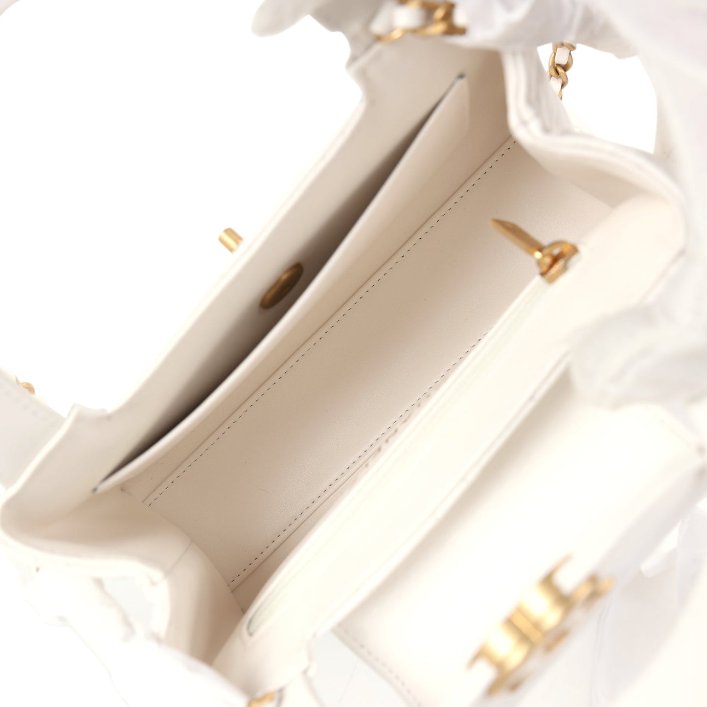 Chanel Small Kelly Shopper White Shiny Aged Calfskin Brushed Gold Hardware