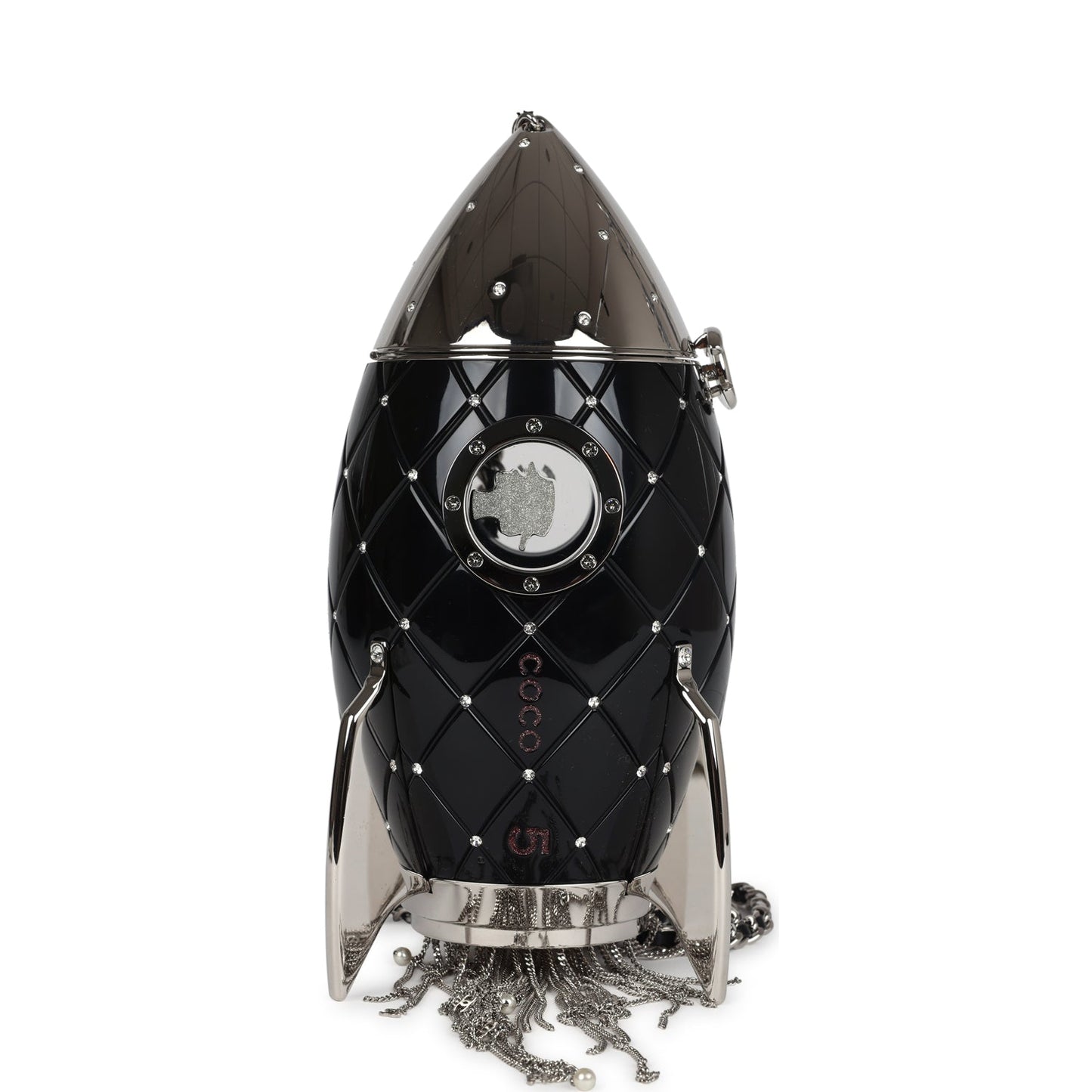 Chanel Limited Edition Rocket Ship Minaudière Bag Black Lucite and Crystals Silver Hardware
