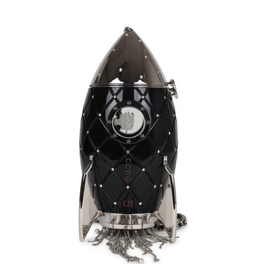 Chanel Limited Edition Rocket Ship Minaudière Bag Black Lucite and Crystals Silver Hardware