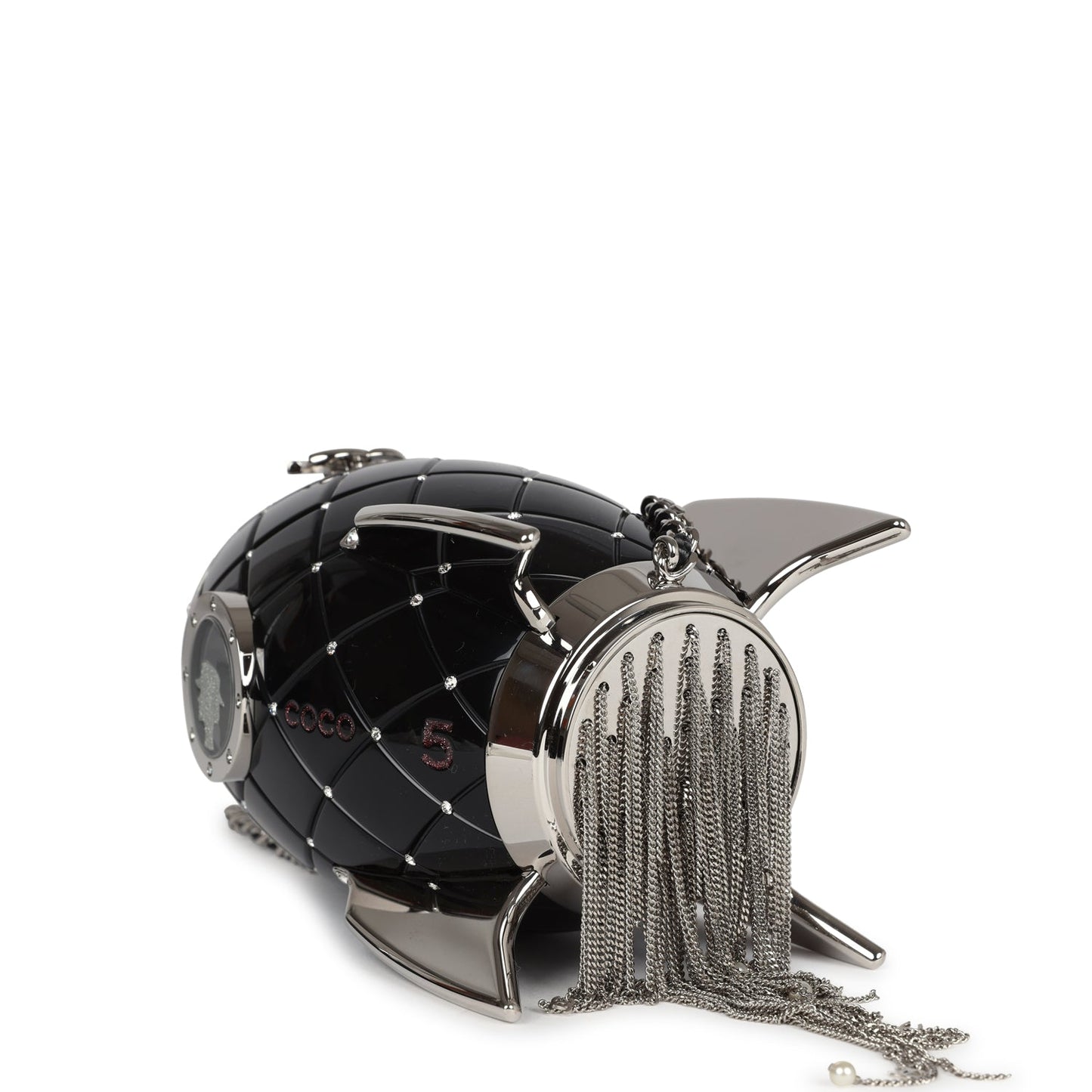 Chanel Limited Edition Rocket Ship Minaudière Bag Black Lucite and Crystals Silver Hardware