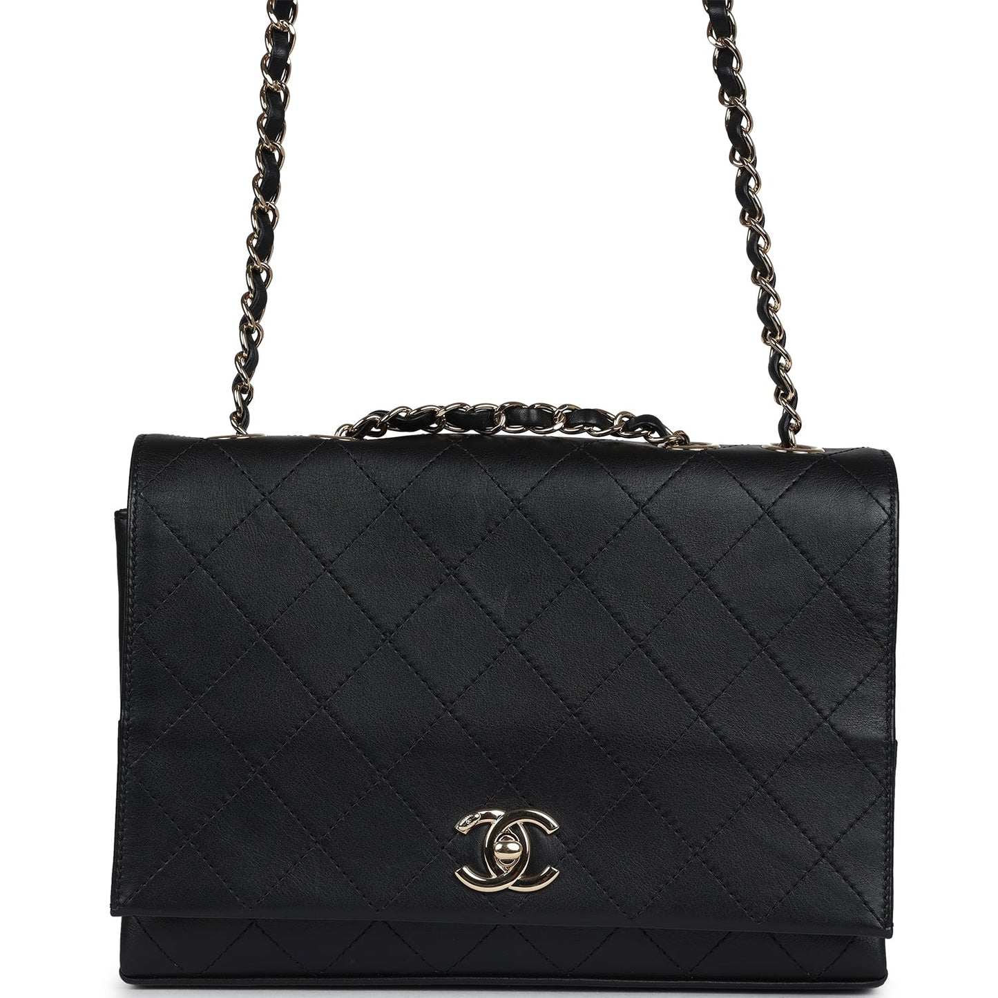 Chanel Flap Bag Black Calfskin Light Gold Hardware