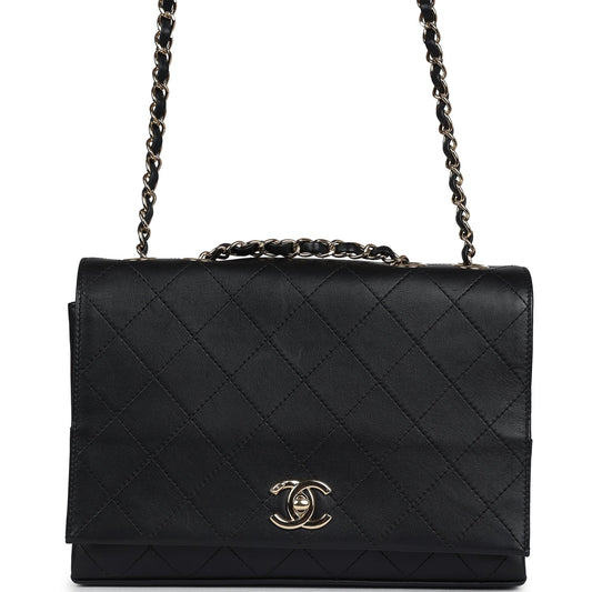 Chanel Flap Bag Black Calfskin Light Gold Hardware