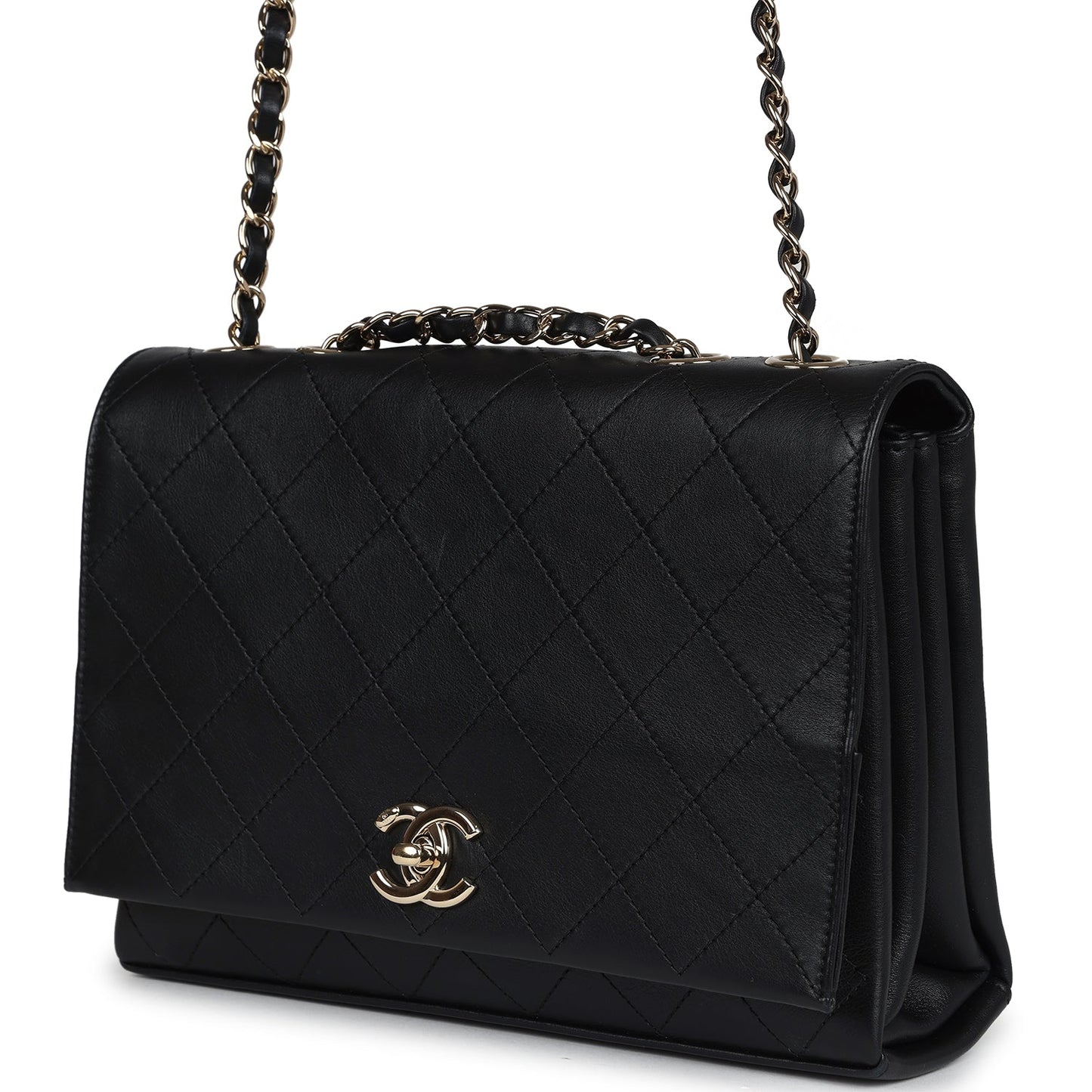 Chanel Flap Bag Black Calfskin Light Gold Hardware