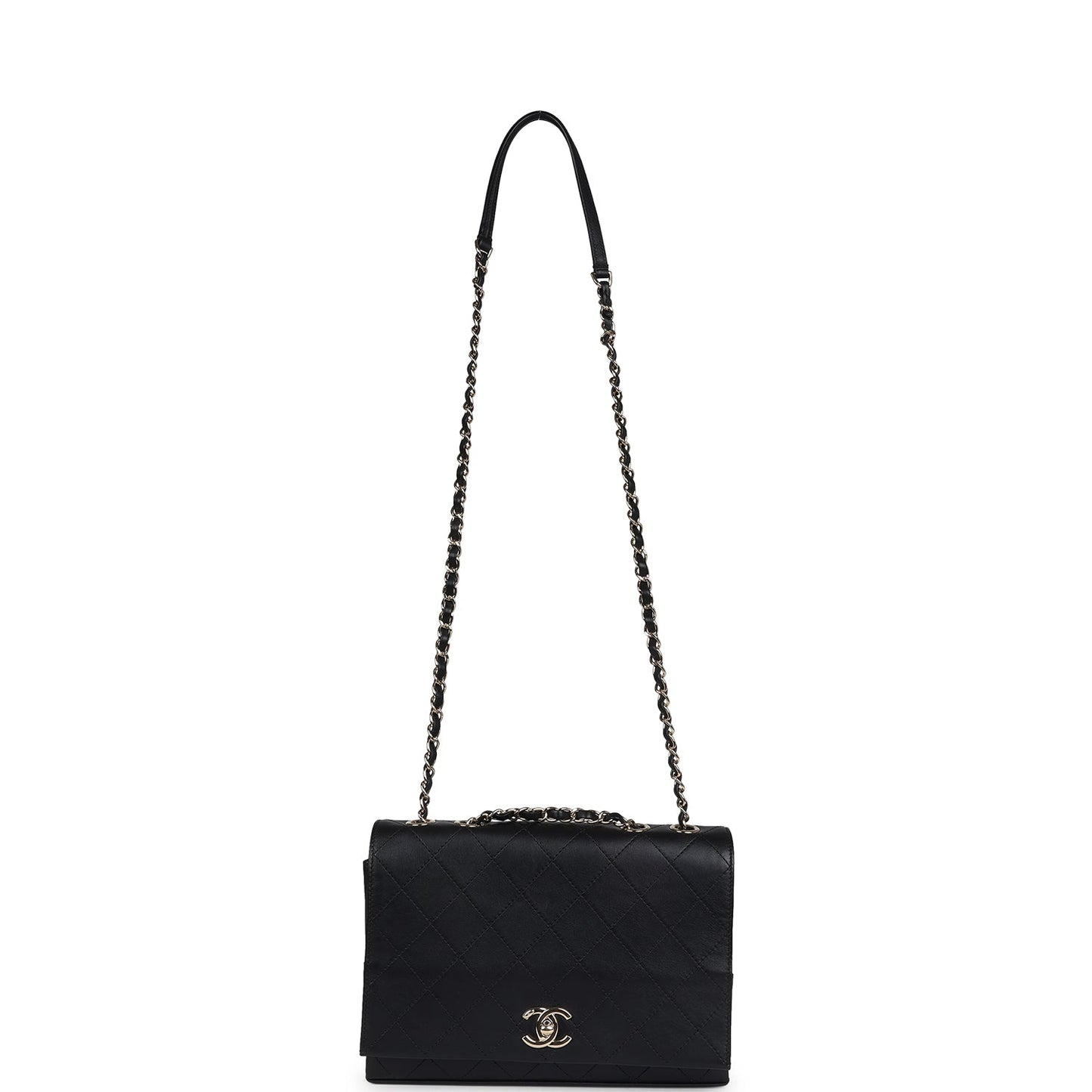 Chanel Flap Bag Black Calfskin Light Gold Hardware