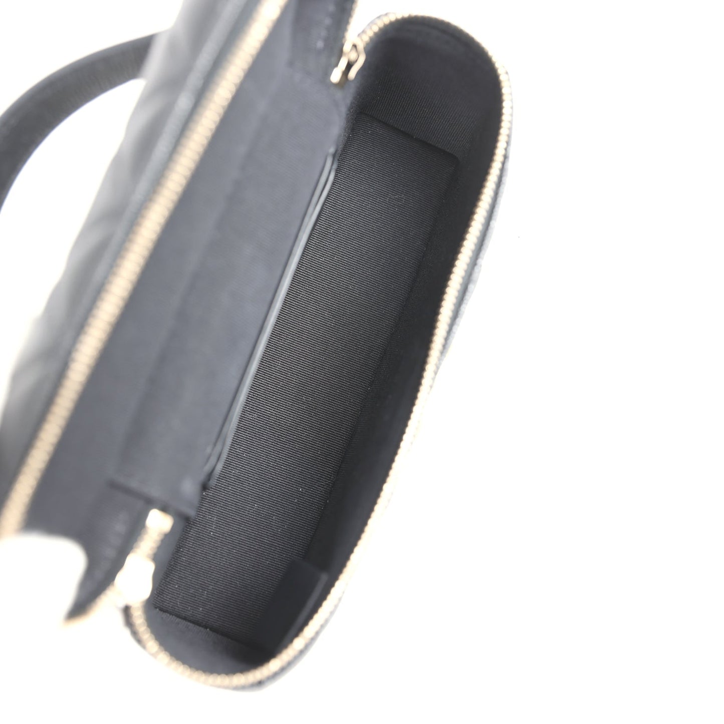 Chanel Top Handle Long Vanity Case With Chain Black Shiny Caviar Brushed Gold Hardware