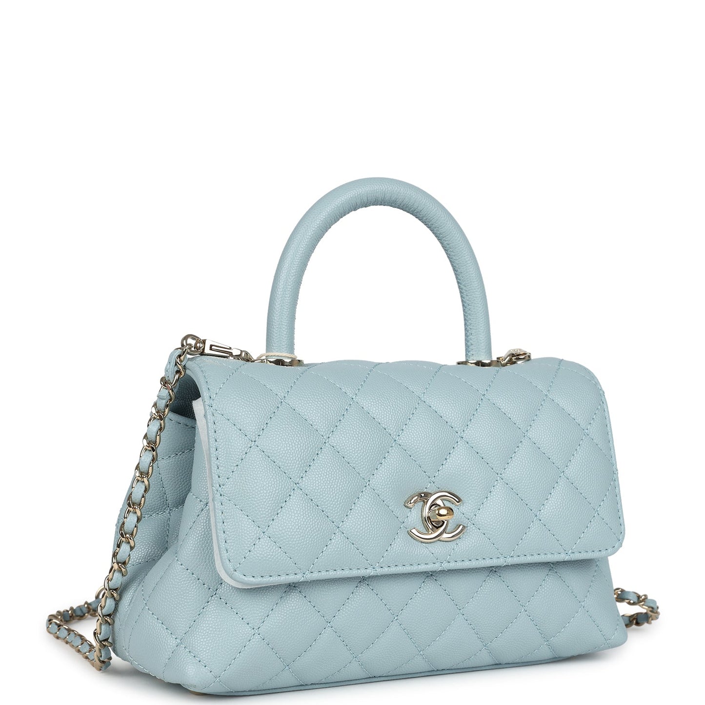Chanel Small Coco Top Handle Flap Bag Light Blue Caviar Light Gold Hardware