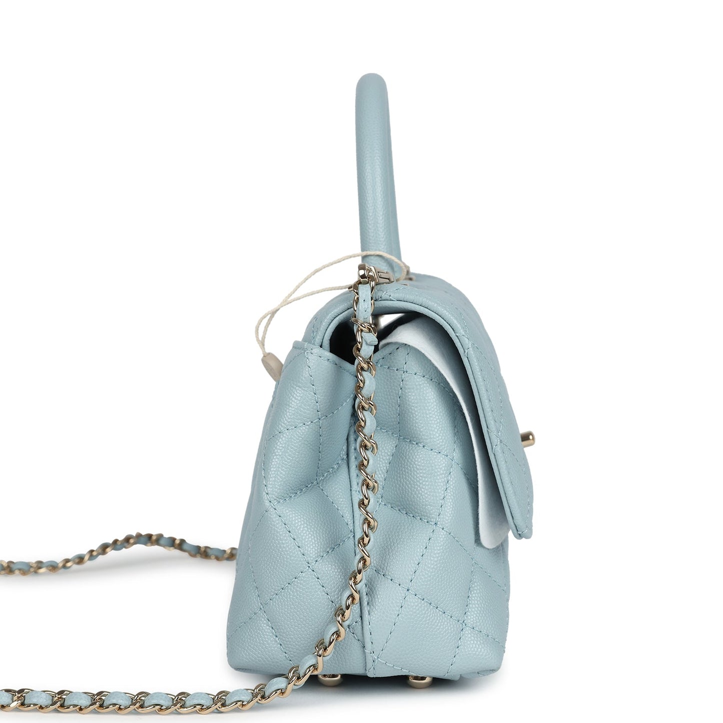 Chanel Small Coco Top Handle Flap Bag Light Blue Caviar Light Gold Hardware