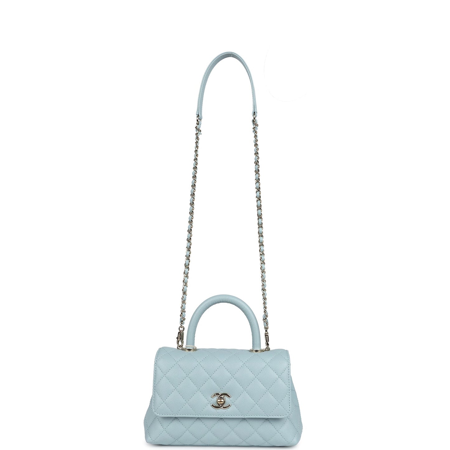 Chanel Small Coco Top Handle Flap Bag Light Blue Caviar Light Gold Hardware