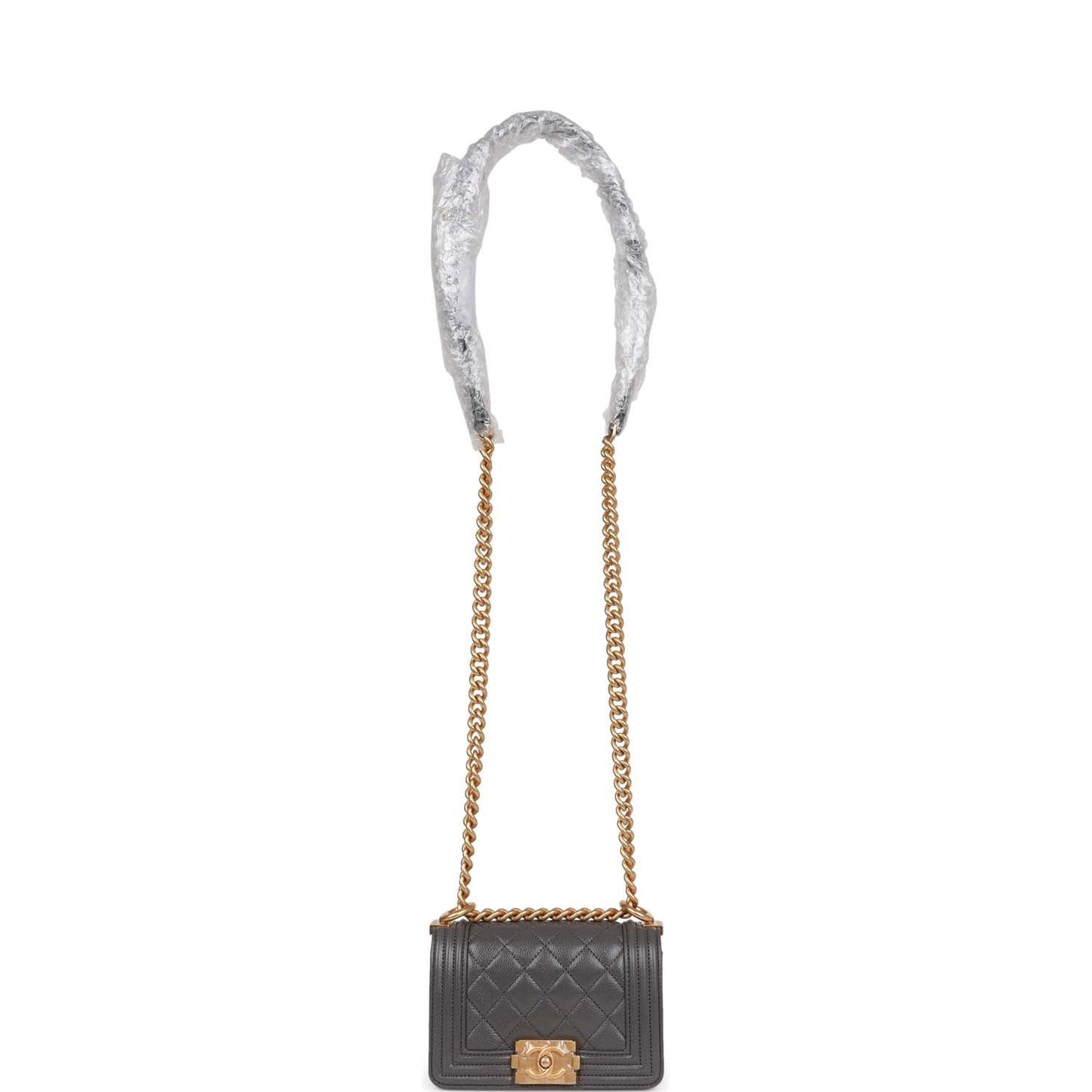 Chanel Mini Boy Bag Grey Caviar Antique Gold Hardware