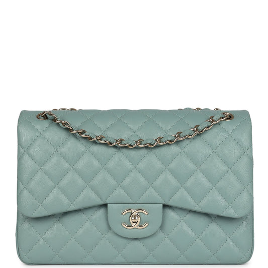 Chanel Jumbo Classic Double Flap Bag Light Green Caviar Light Gold Hardware