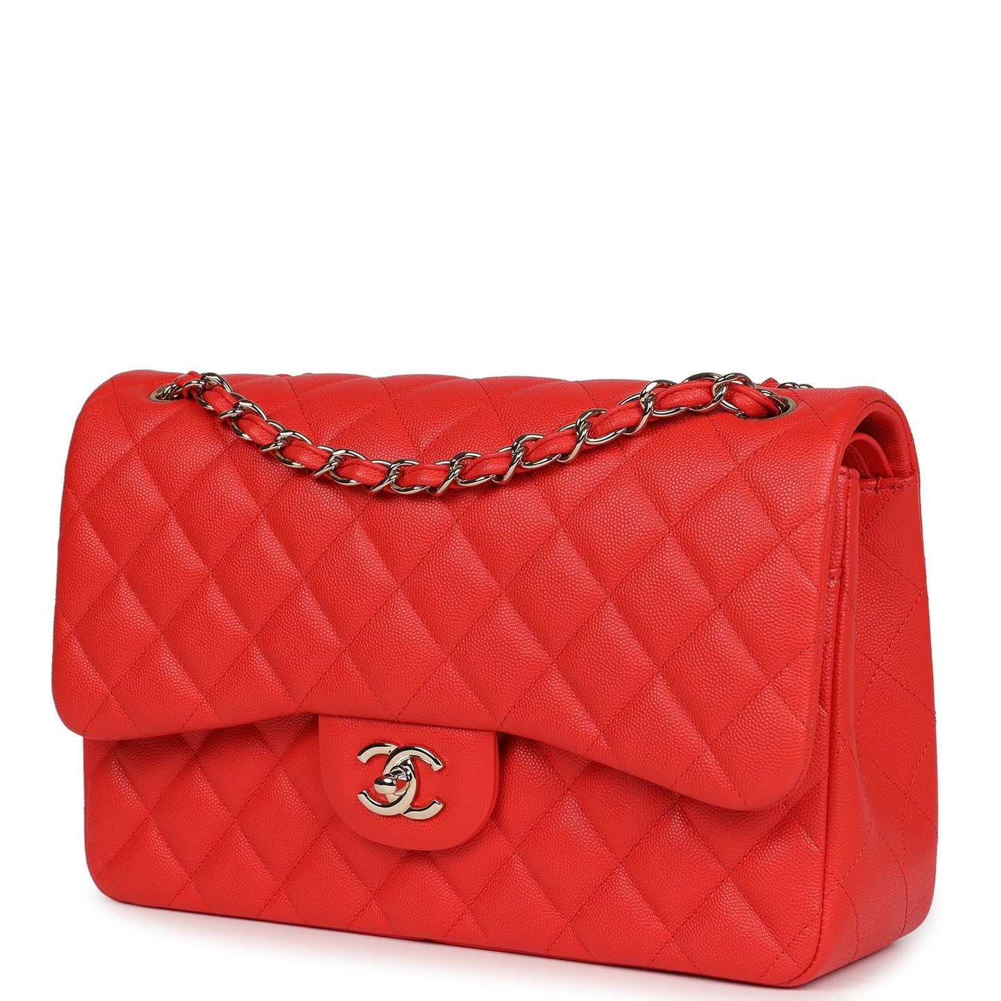 Chanel Jumbo Classic Double Flap Red Caviar Light Gold Hardware