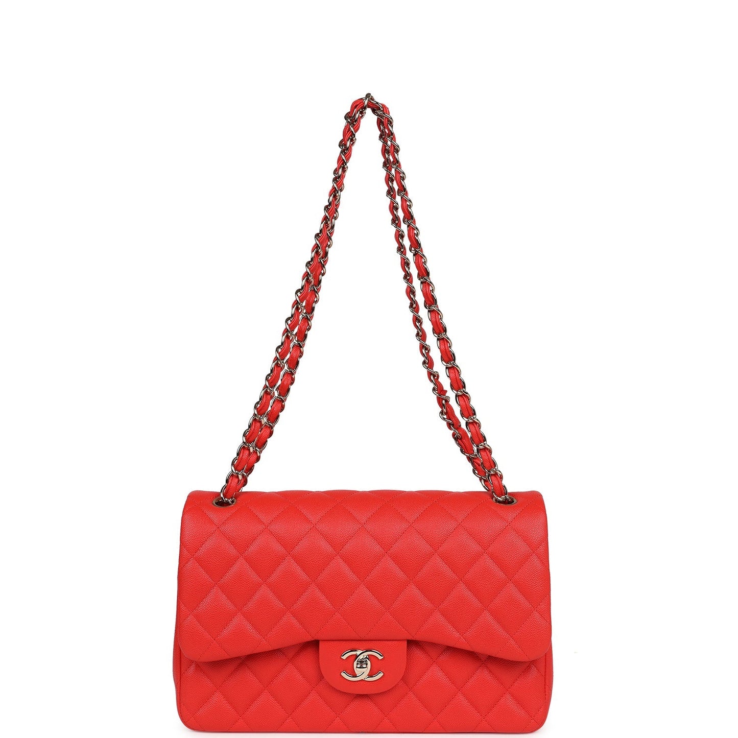 Chanel Jumbo Classic Double Flap Red Caviar Light Gold Hardware
