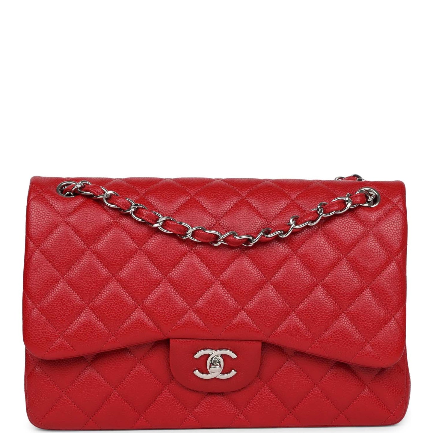 Chanel Jumbo Classic Double Flap Red Caviar Silver Hardware