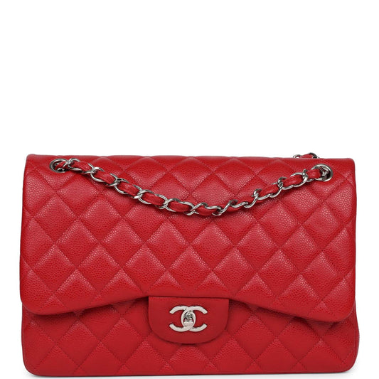 Chanel Jumbo Classic Double Flap Red Caviar Silver Hardware