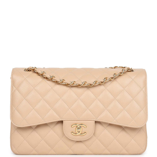 Chanel Jumbo Classic Double Flap Bag Light Beige Caviar Gold Hardware