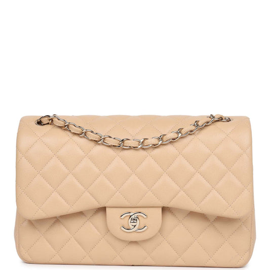 Chanel Jumbo Classic Double Flap Bag Light Beige Caviar Gold Hardware