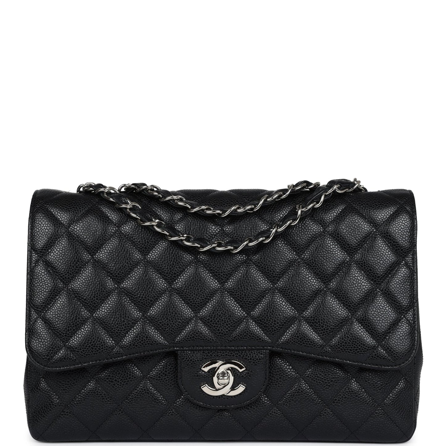 Chanel Jumbo Classic Single Flap Bag Black Caviar Silver Hardware