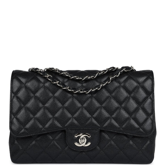 Chanel Jumbo Classic Single Flap Bag Black Caviar Silver Hardware
