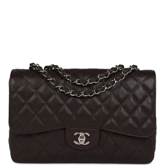 Chanel Jumbo Classic Single Flap Dark Brown Caviar Silver Hardware