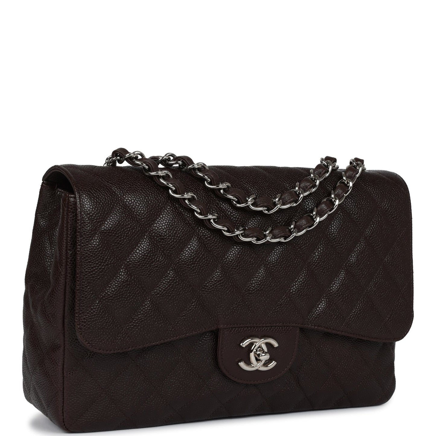Chanel Jumbo Classic Single Flap Dark Brown Caviar Silver Hardware