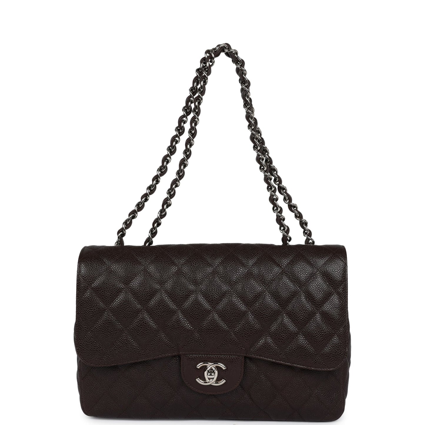 Chanel Jumbo Classic Single Flap Dark Brown Caviar Silver Hardware