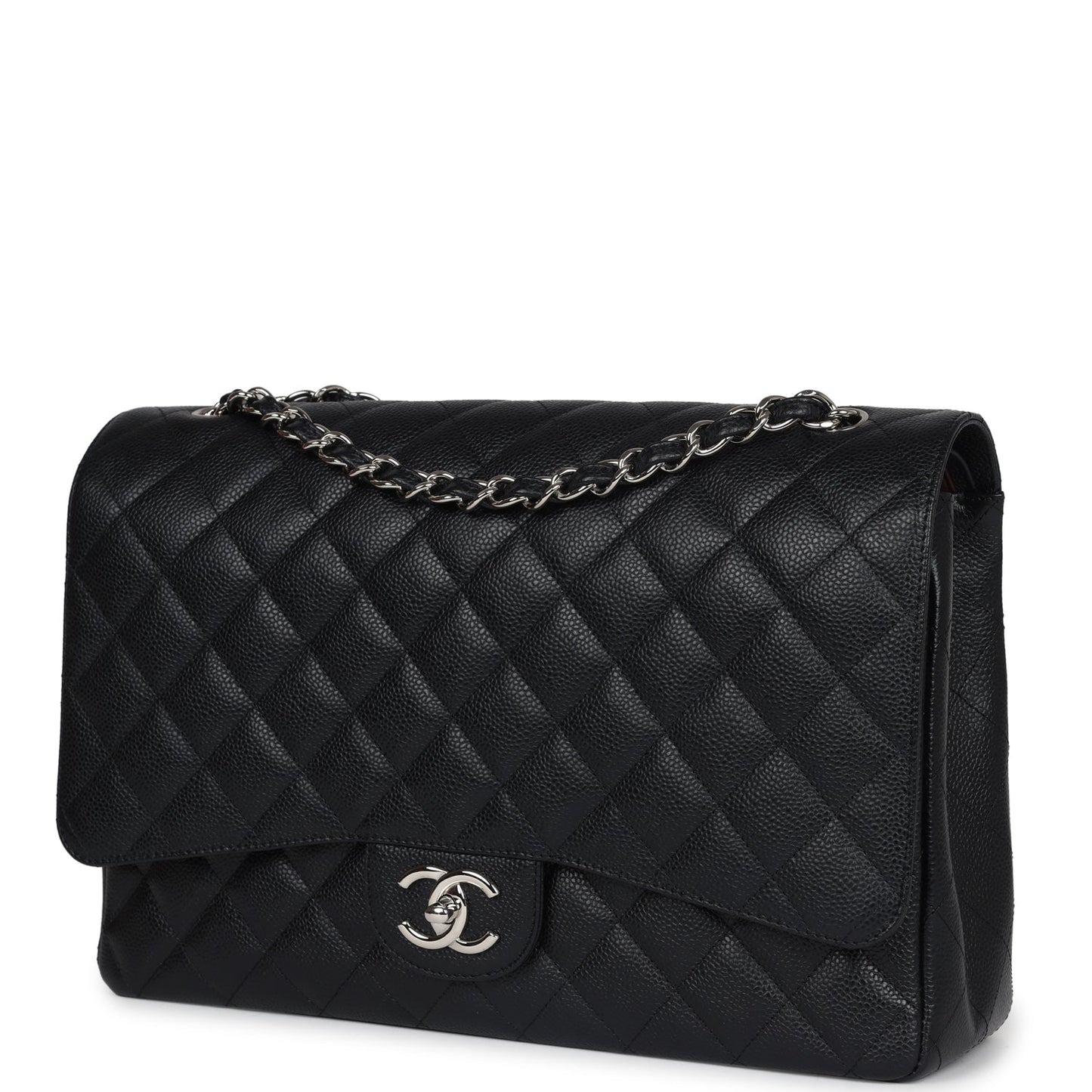 Chanel Maxi Classic Double Flap Bag Black Caviar Silver Hardware