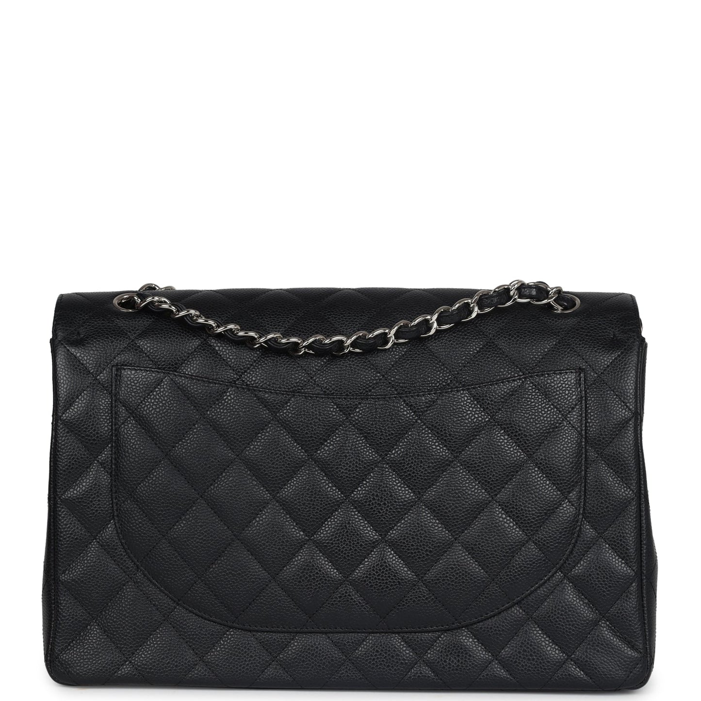 Chanel Maxi Classic Double Flap Bag Black Caviar Silver Hardware
